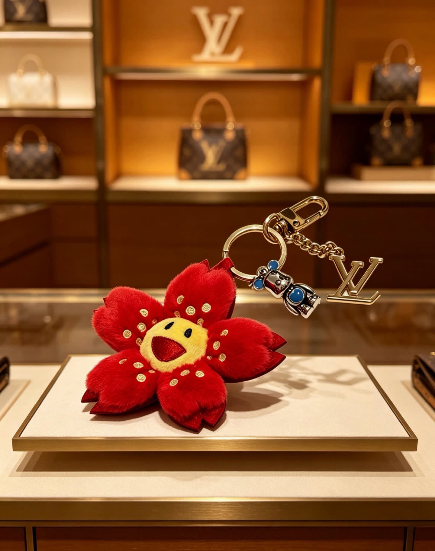Louis Vuitton Red Flower Keychain